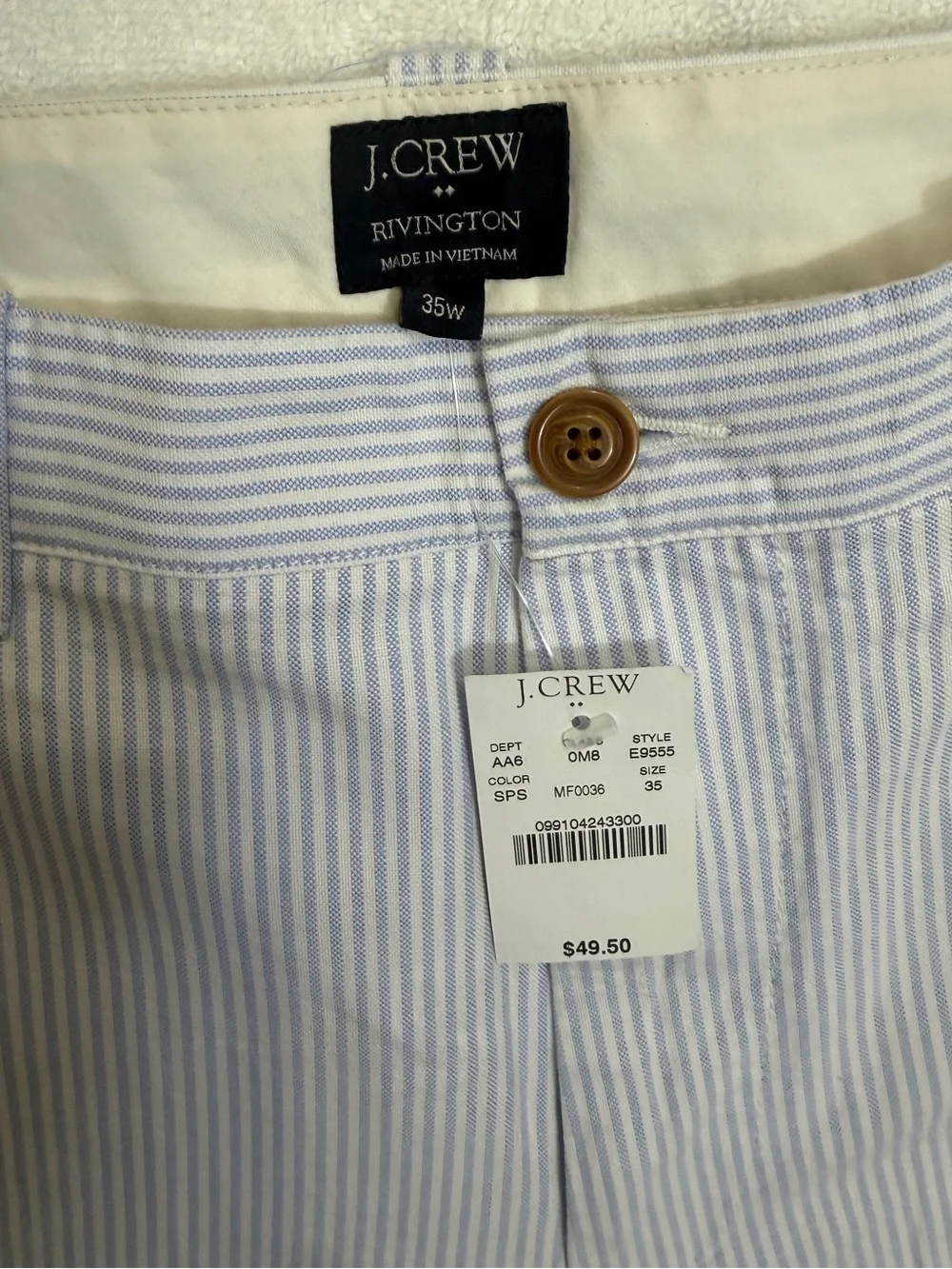 NWT J.Crew Men's Light Blue and White Striped Flat Front Shorts